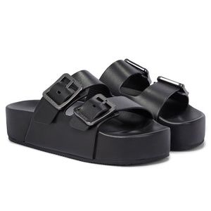 BALENCIAGA Mallorca Platform Leather Sandals Slides Black Size 40 US 10
